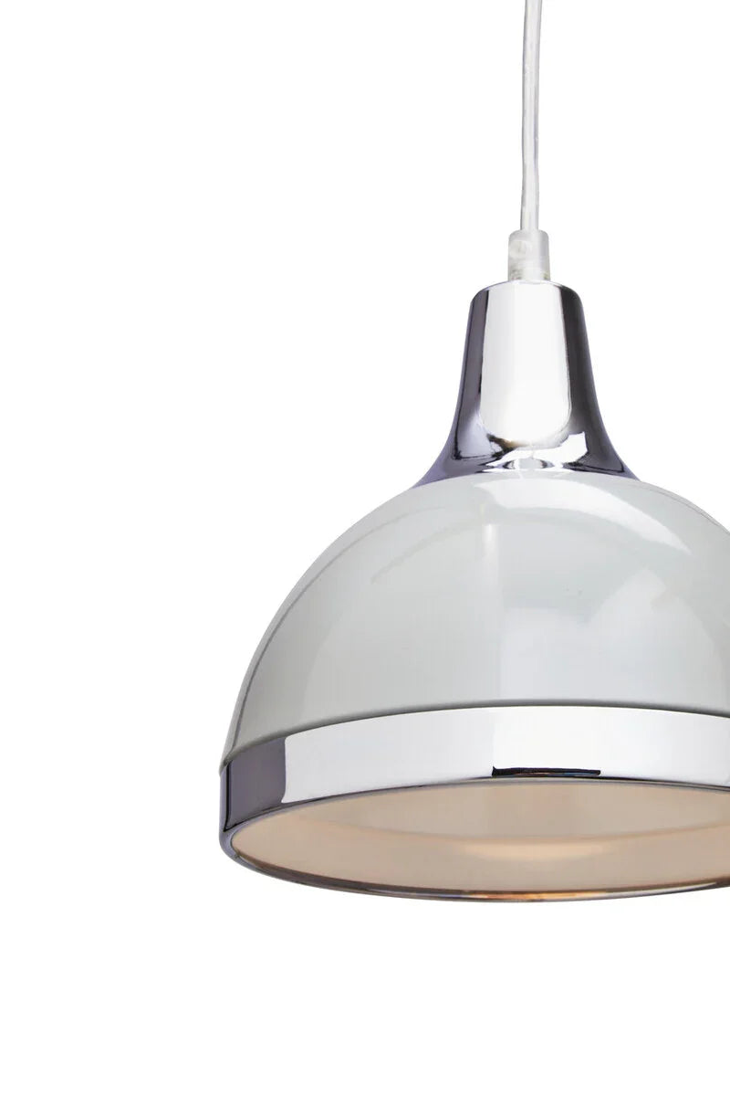 Modern chrome and white pendant ceiling light with clean, reflective finish