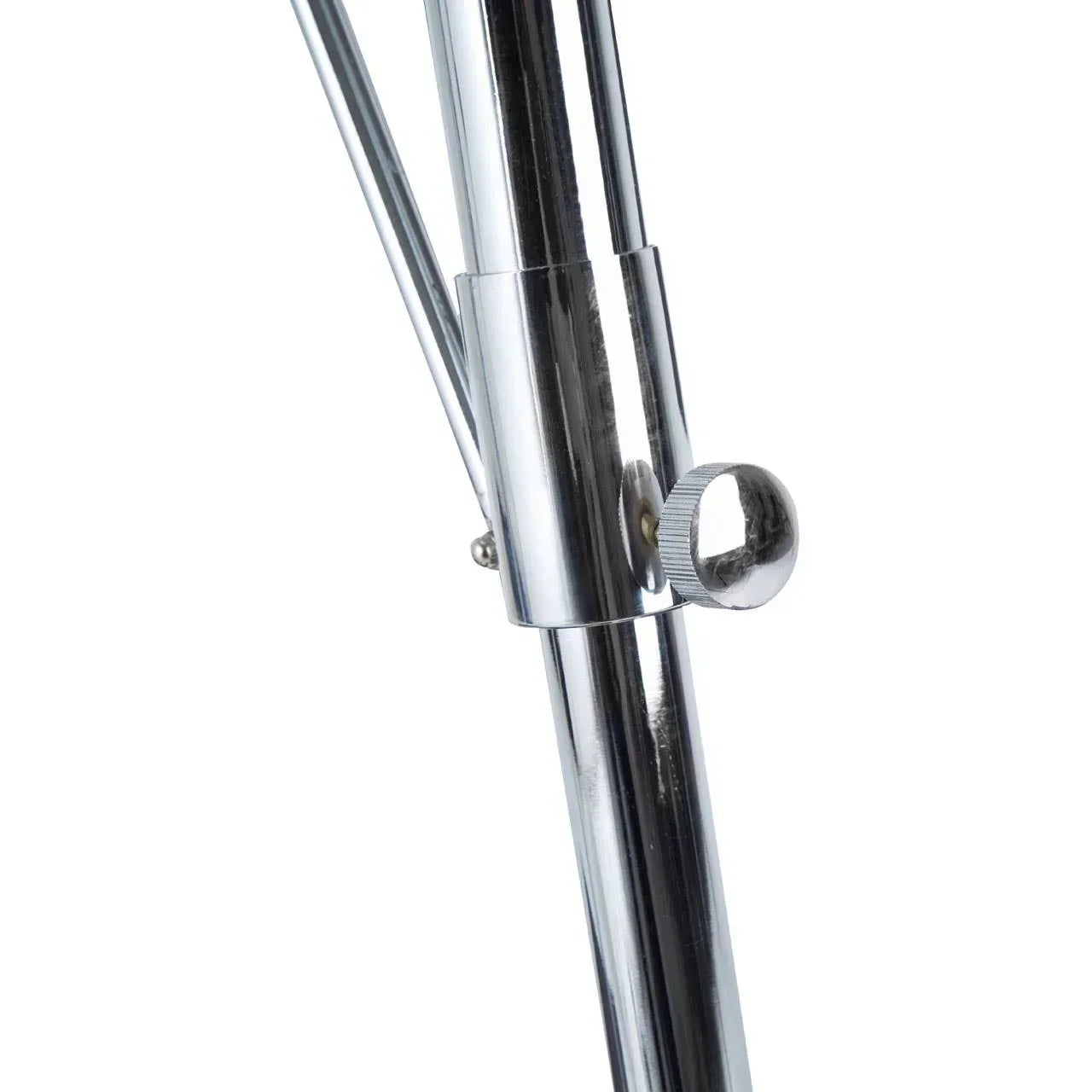 Chrome metal furniture leg with adjustable height screw detail
