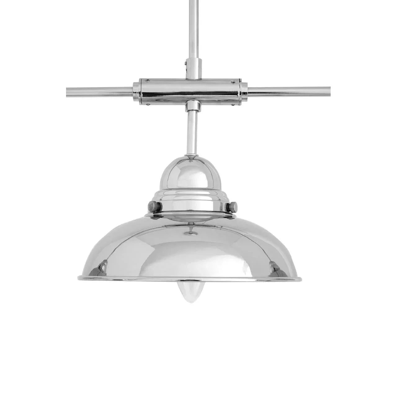 Chrome pendant ceiling light with dome shade and central bar fitting