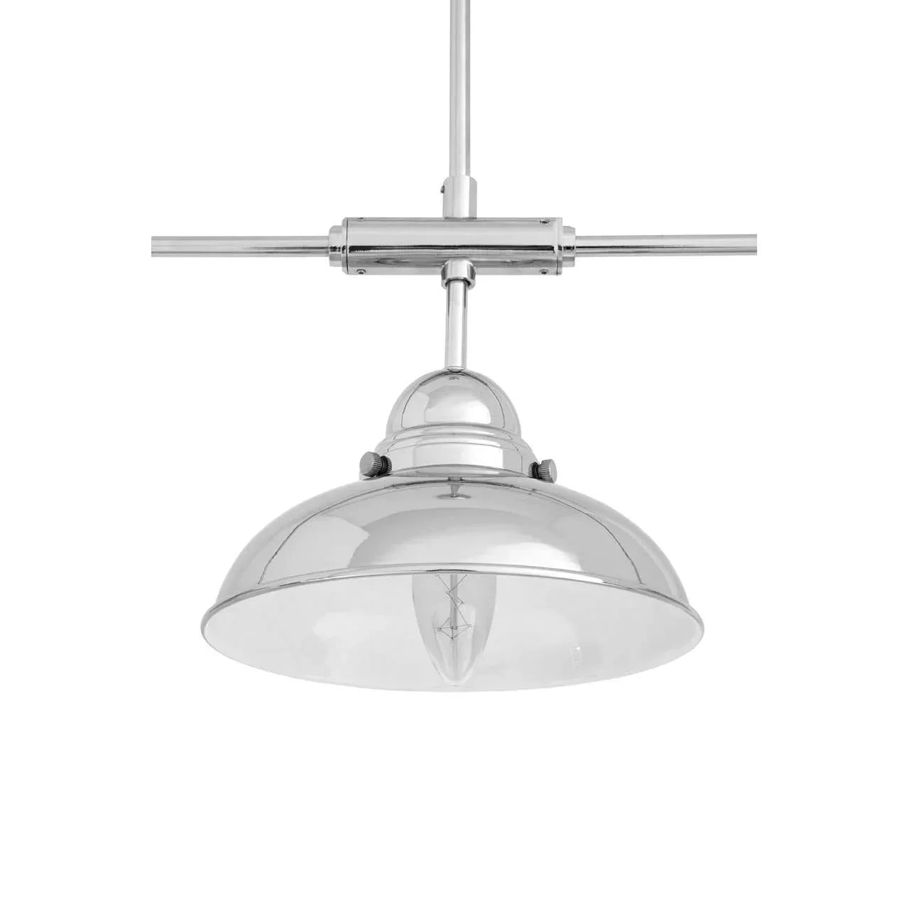 Chrome pendant ceiling light with dome shade and exposed bulb