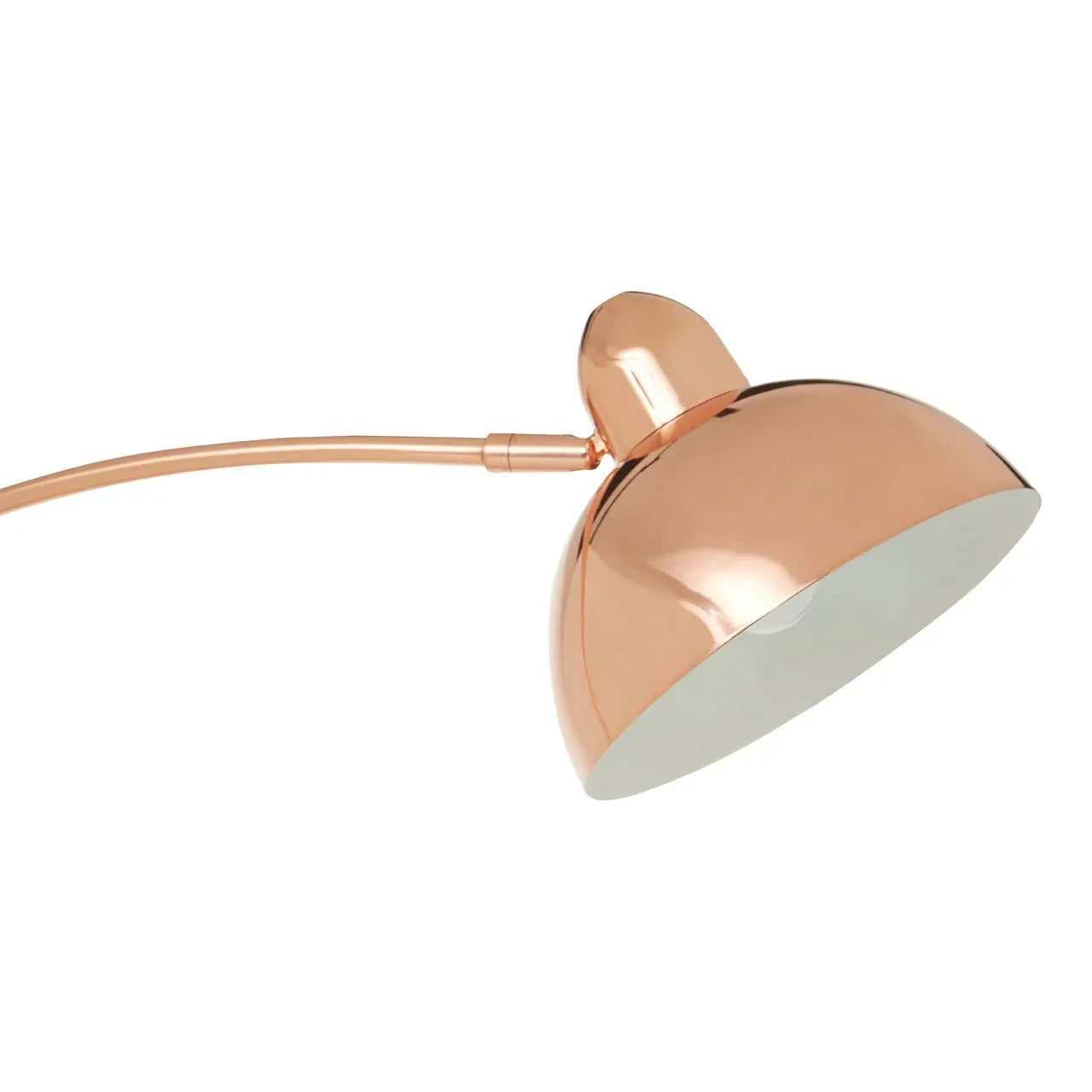 Copper finish metal floor lamp with adjustable dome shade on white background