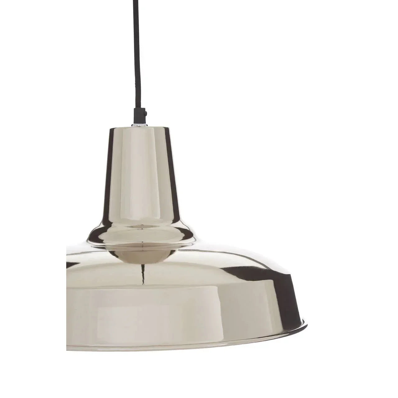 Chrome pendant ceiling light with metallic finish and black suspension cable