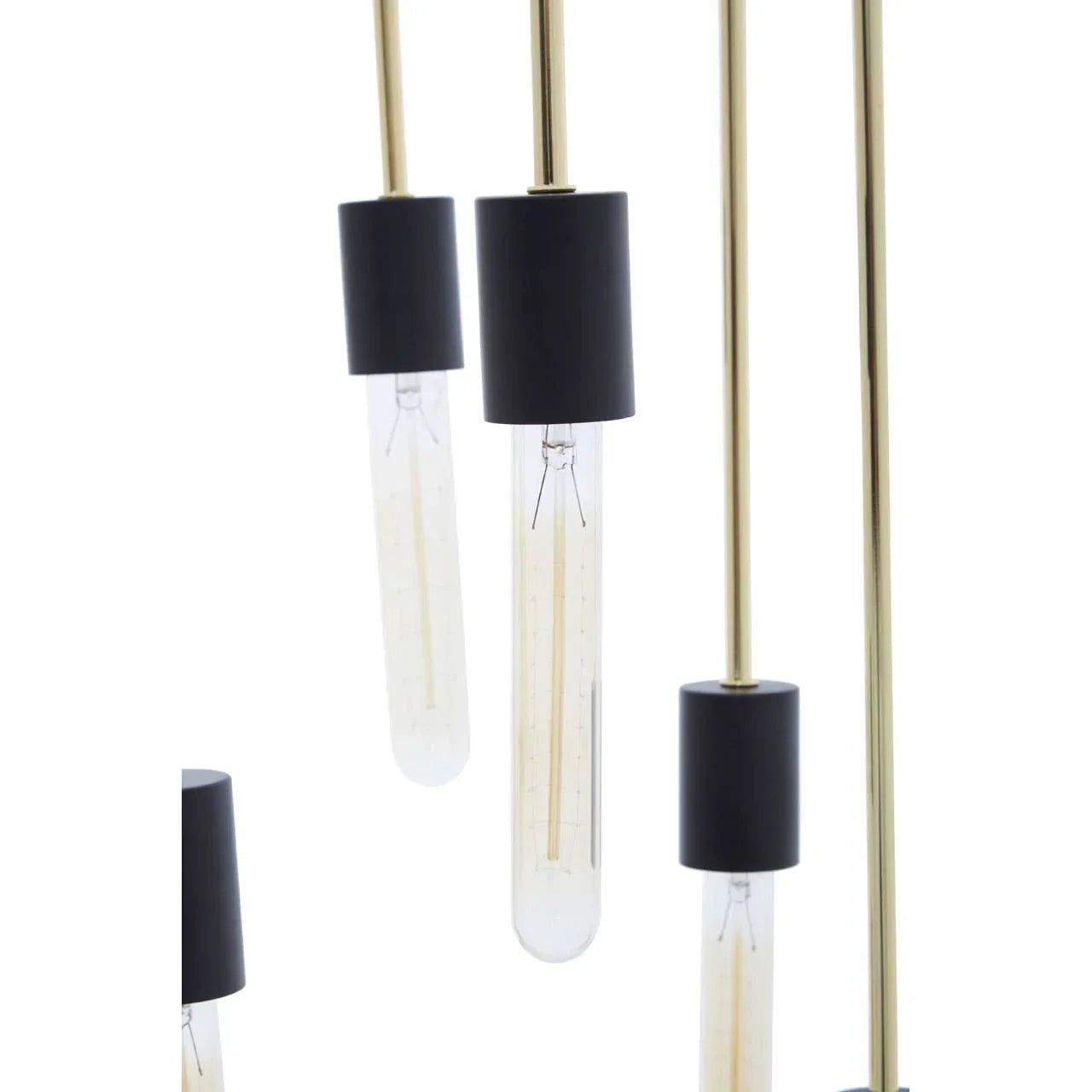 Modern pendant lights with gold rods and clear tubular glass shades