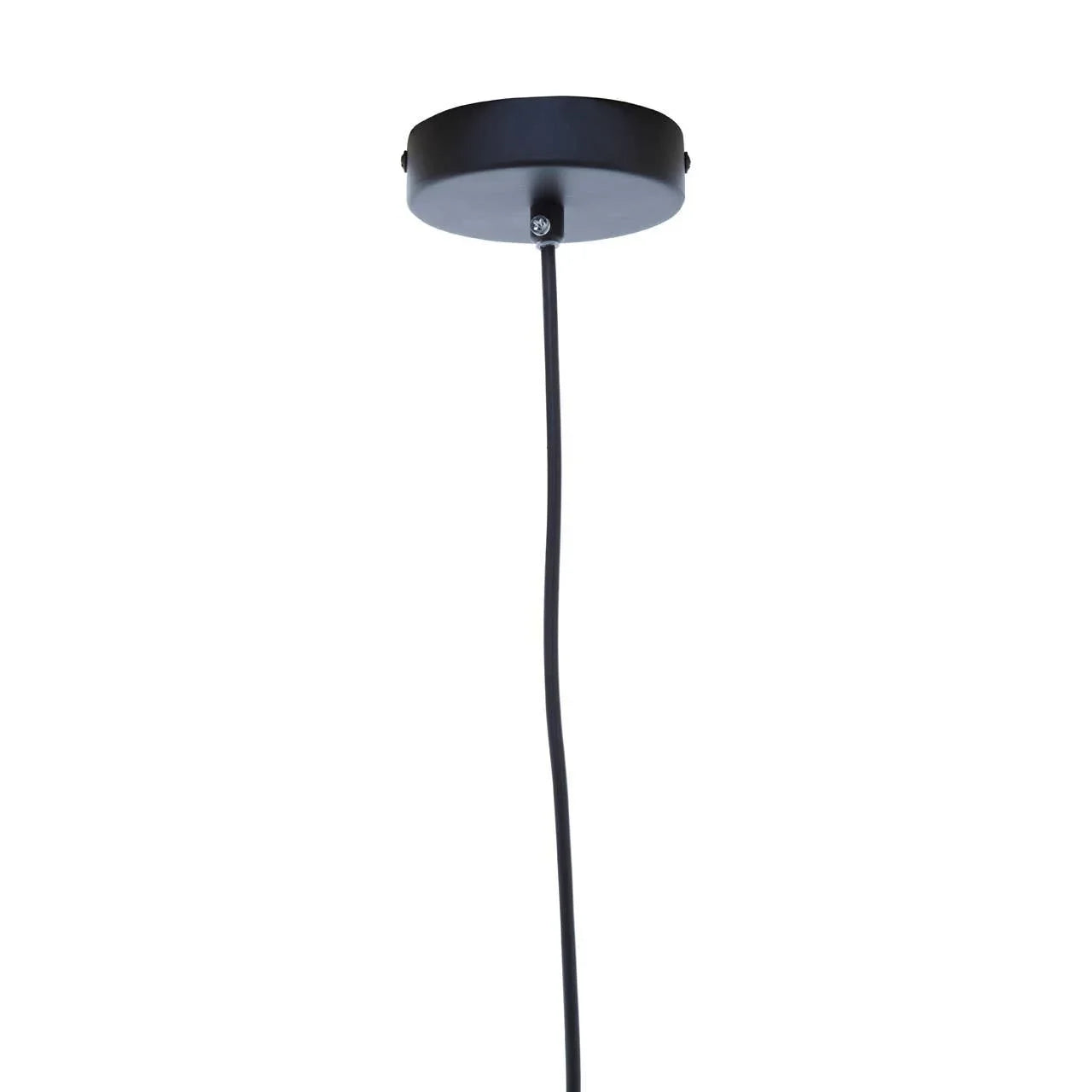 Black pendant light ceiling rose with cable, close-up against white background