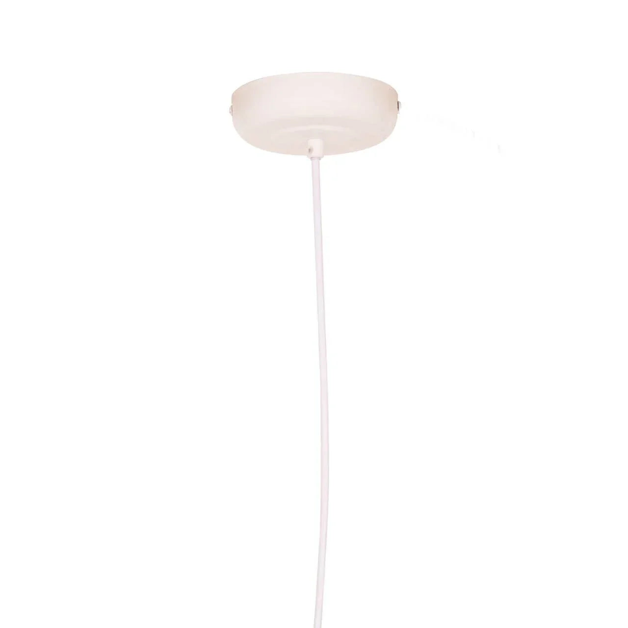 Ceiling pendant light fitting with white round canopy and white electrical cord