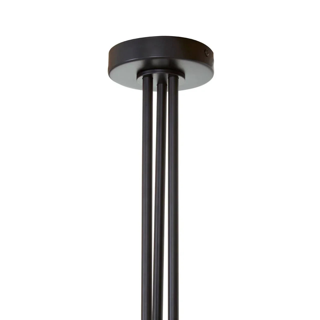 Black metal pendant light ceiling mount with three supporting rods