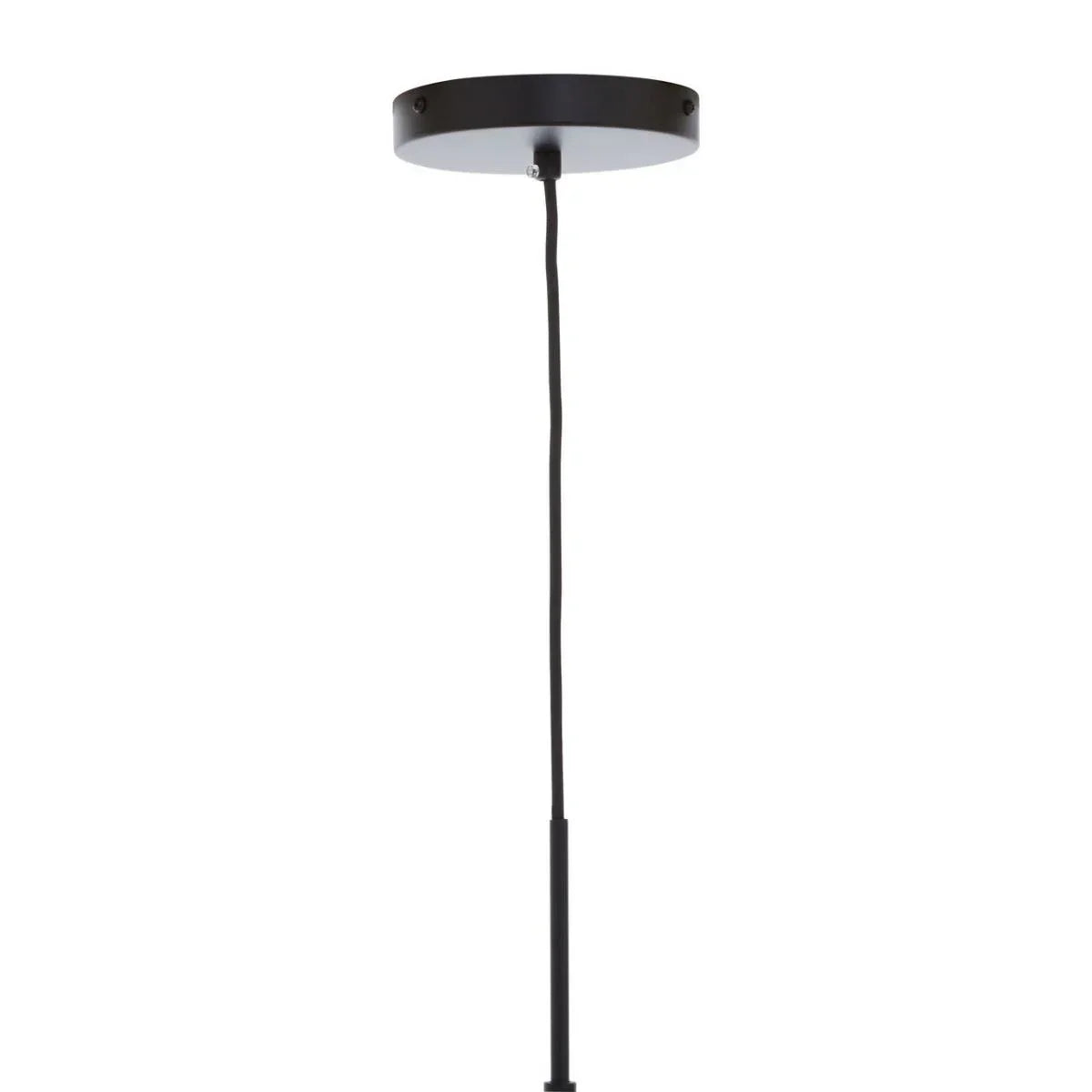 Black ceiling pendant light fixture with round canopy and slim suspension cable