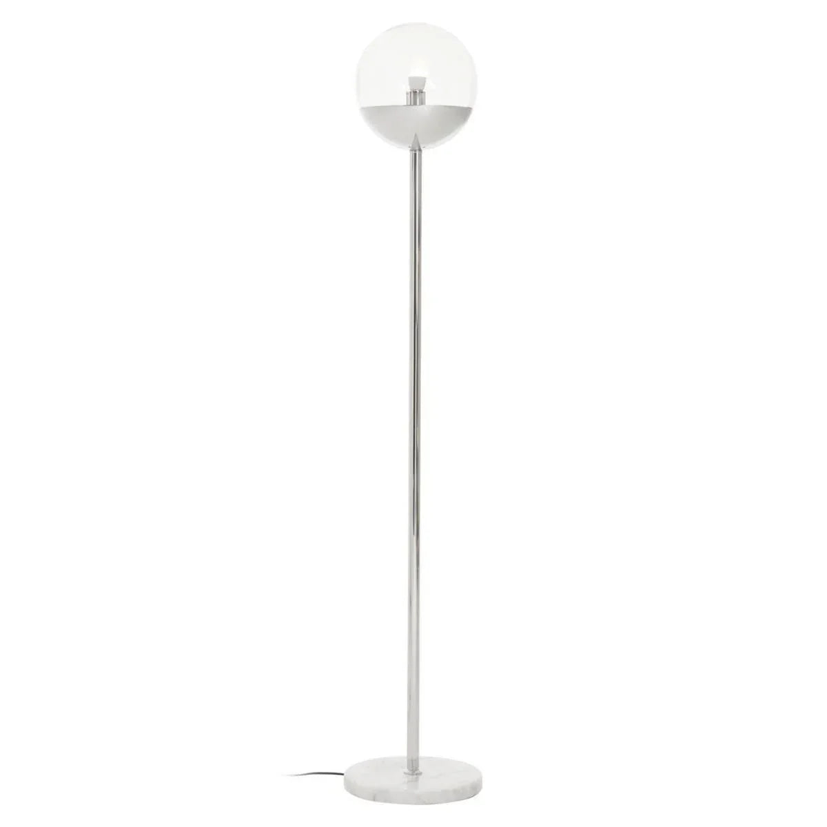 Glass globe floor lamp with chrome stand and round marble base