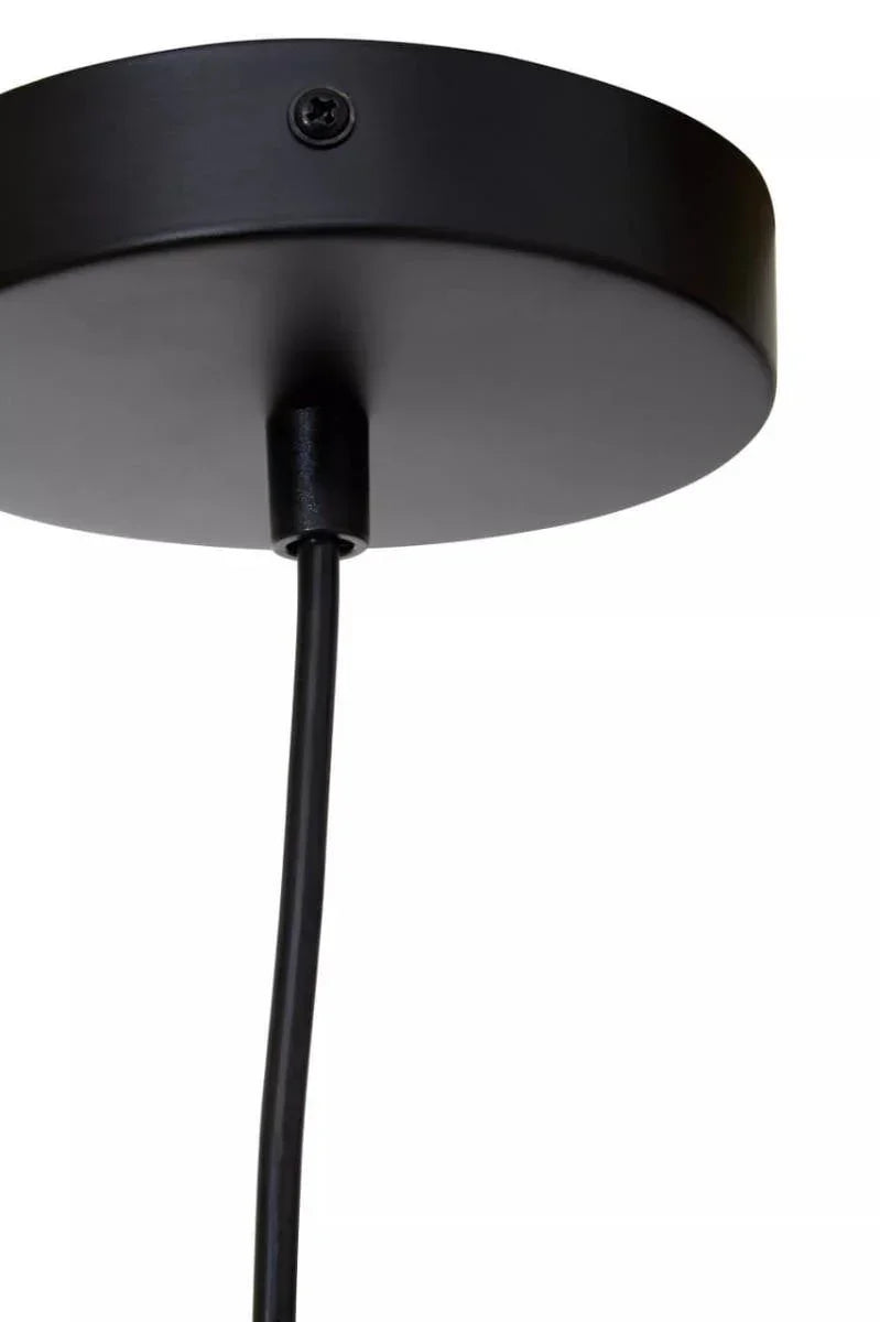 Black ceiling pendant light fitting with visible cable and matte finish