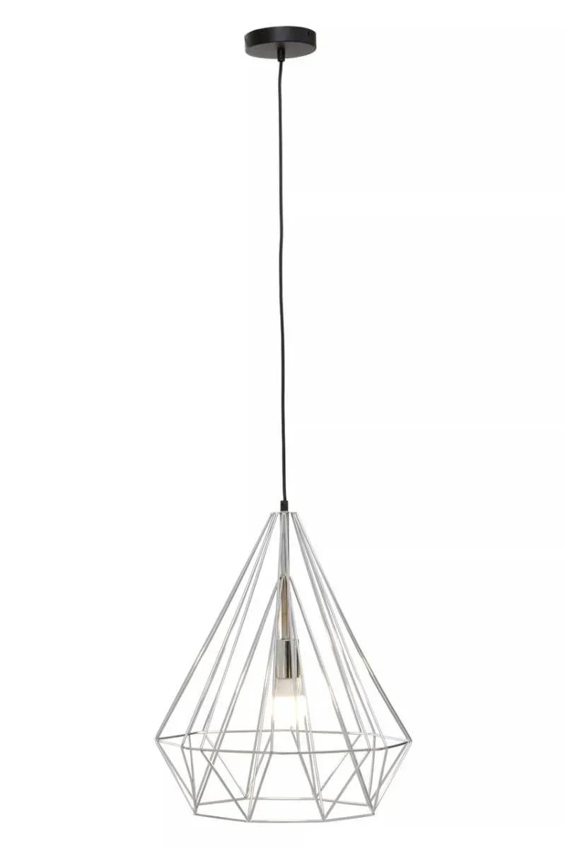 Geometric metal pendant light with exposed bulb and black ceiling rose, modern lighting