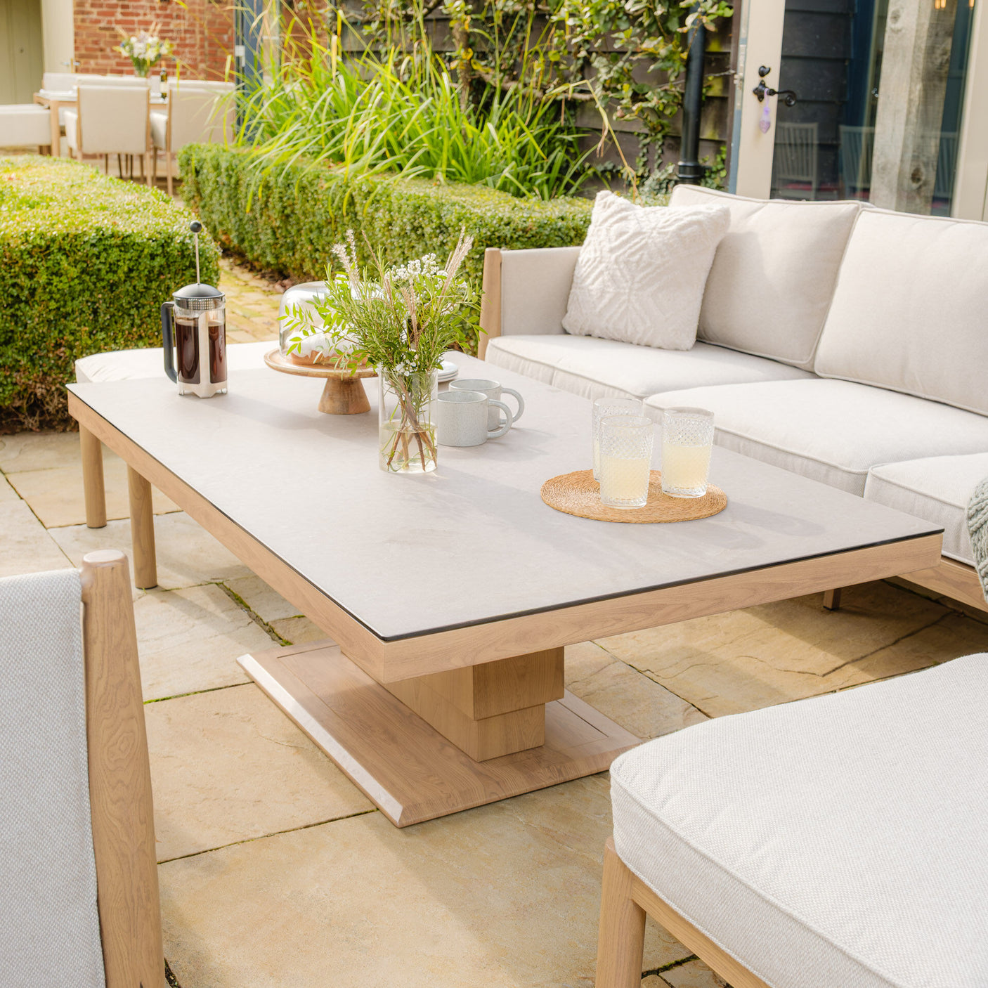 Burford 3 Seat Sofa Casual Dining Set With Rising Table