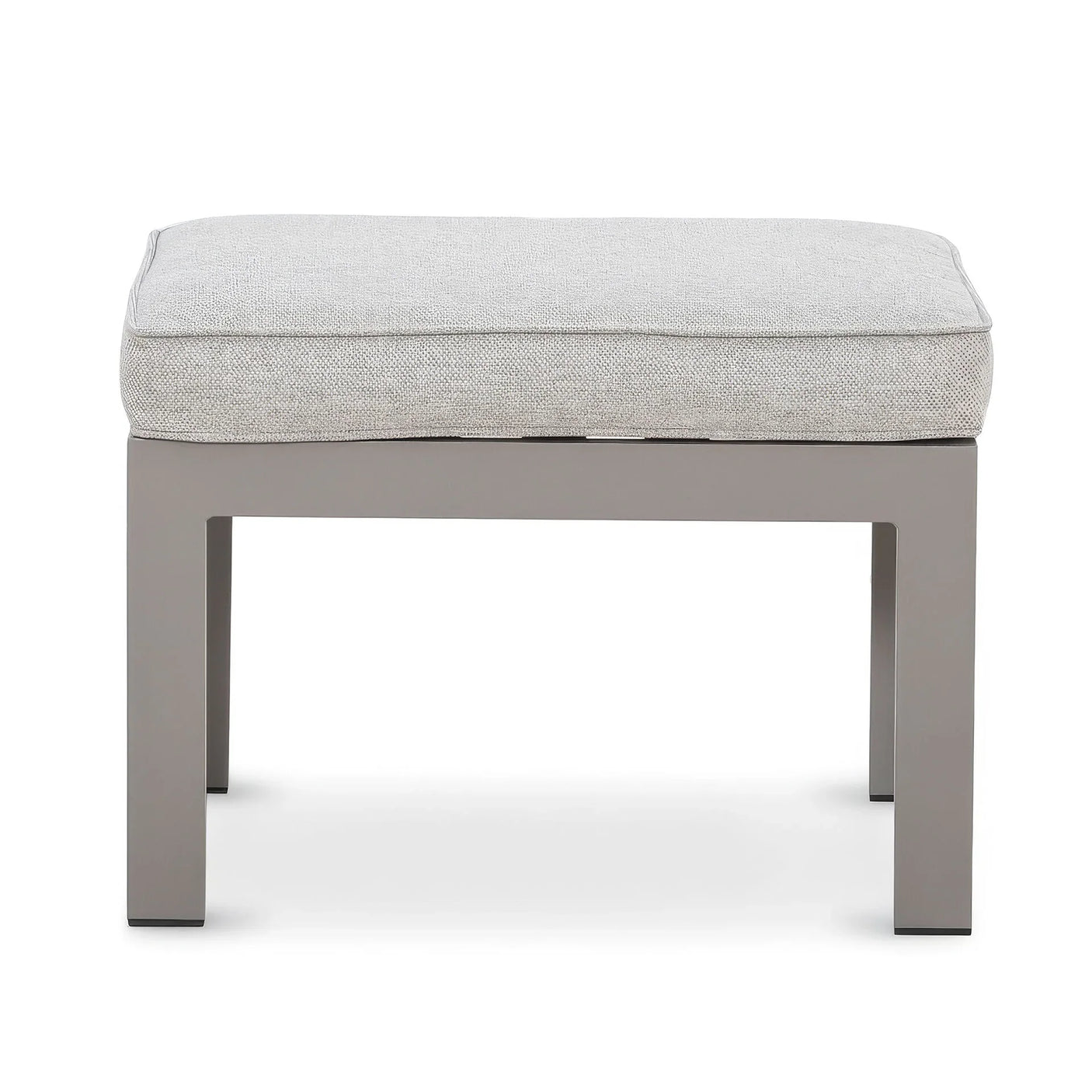Grey metal stool with light upholstered seat cushion, front view