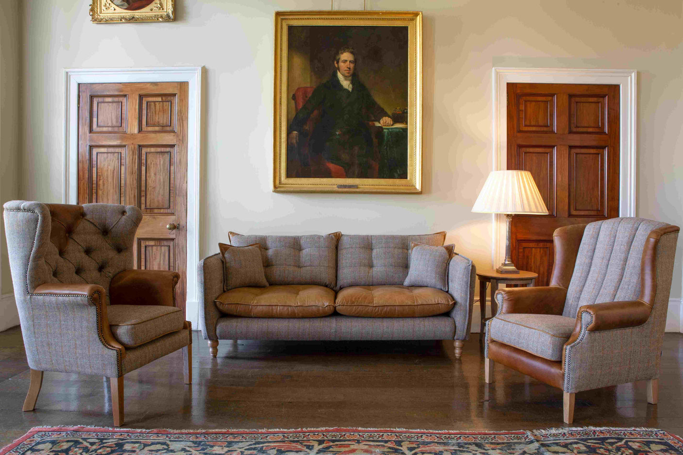 Regent 2 Seat Sofa - (3HTW Hunting Lodge and Cerato Brown leather)