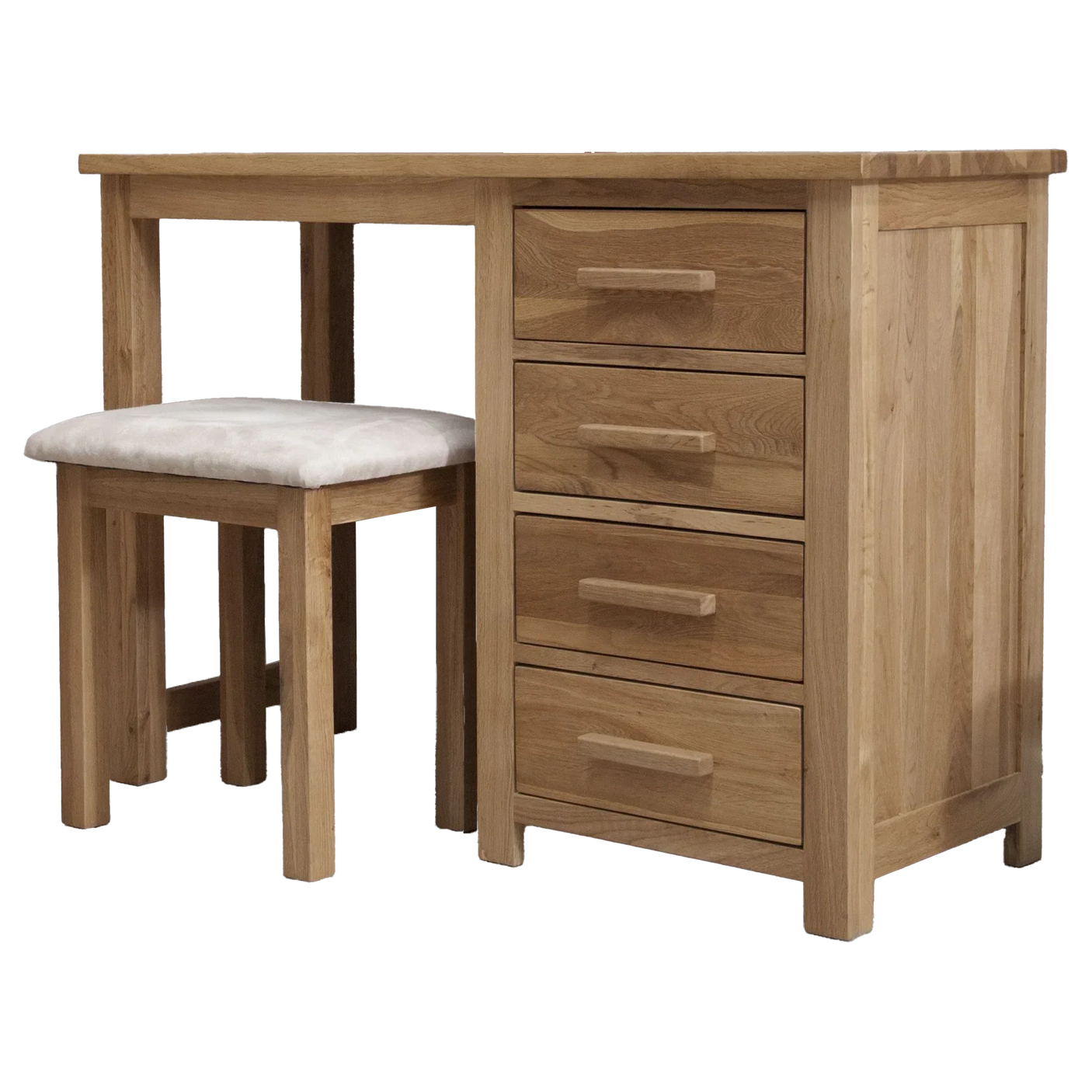 Oak dressing table with four drawers and stool with cushion seat