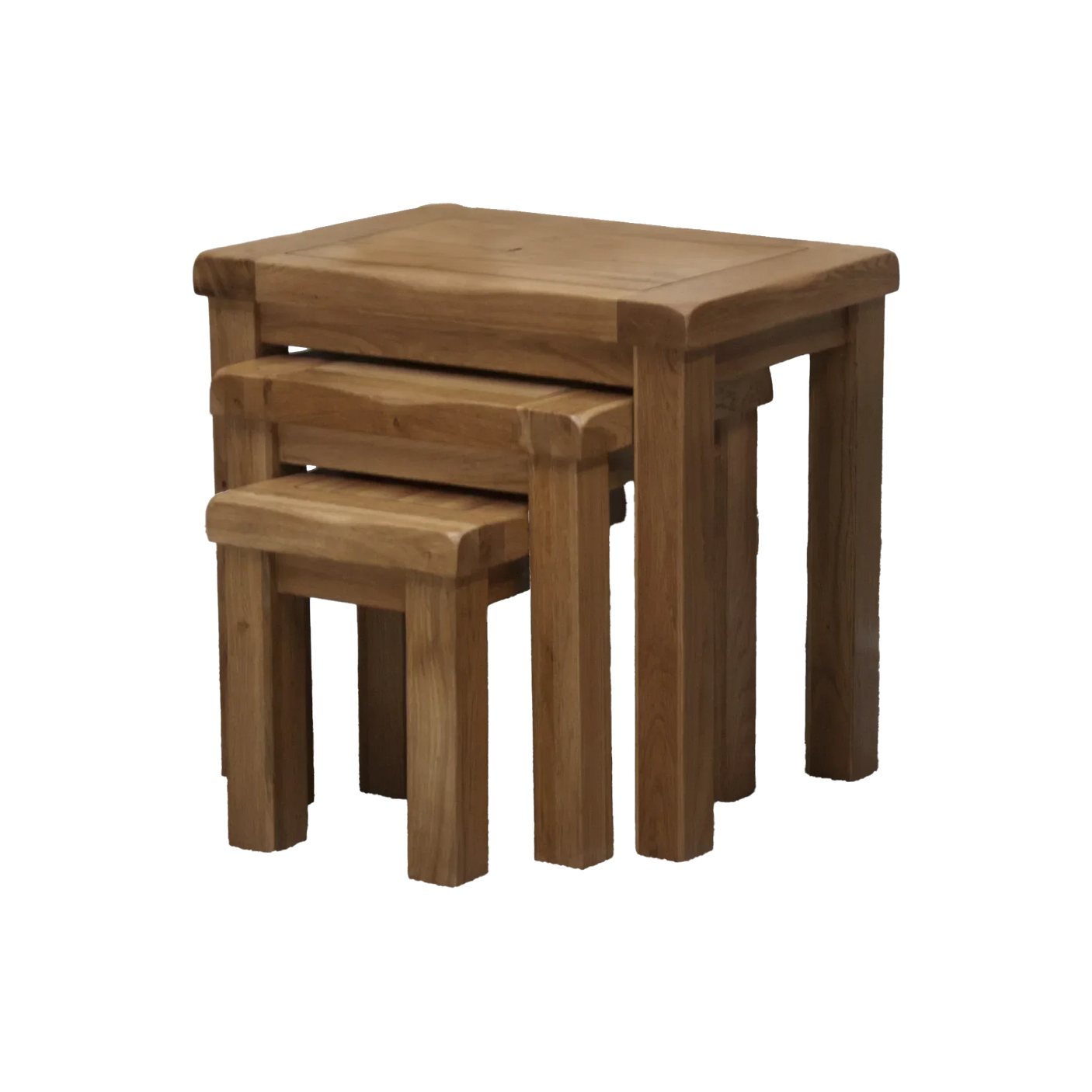 Solid oak nesting tables set of three with natural wood finish