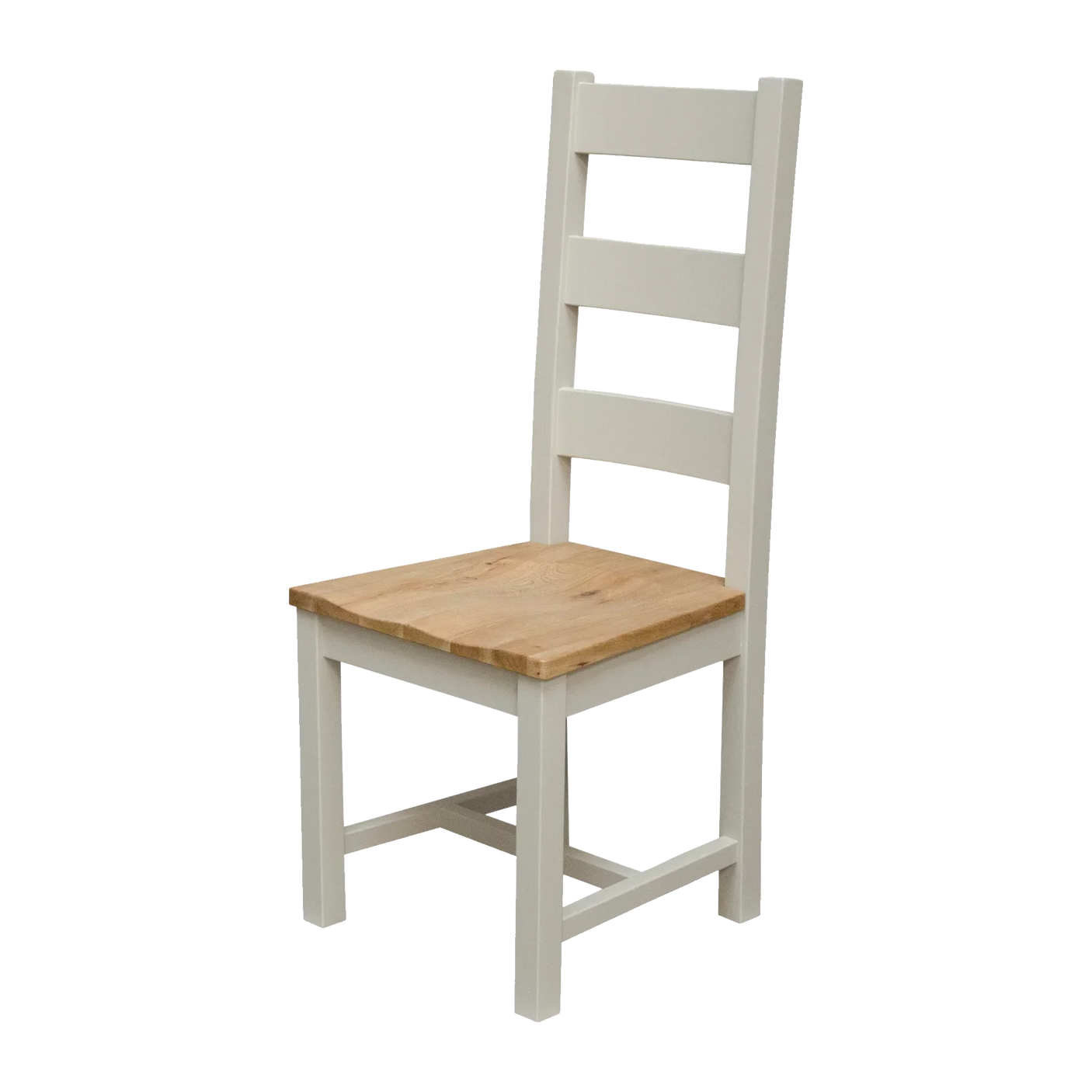 Wooden dining chair with natural oak seat and white painted ladder backrest