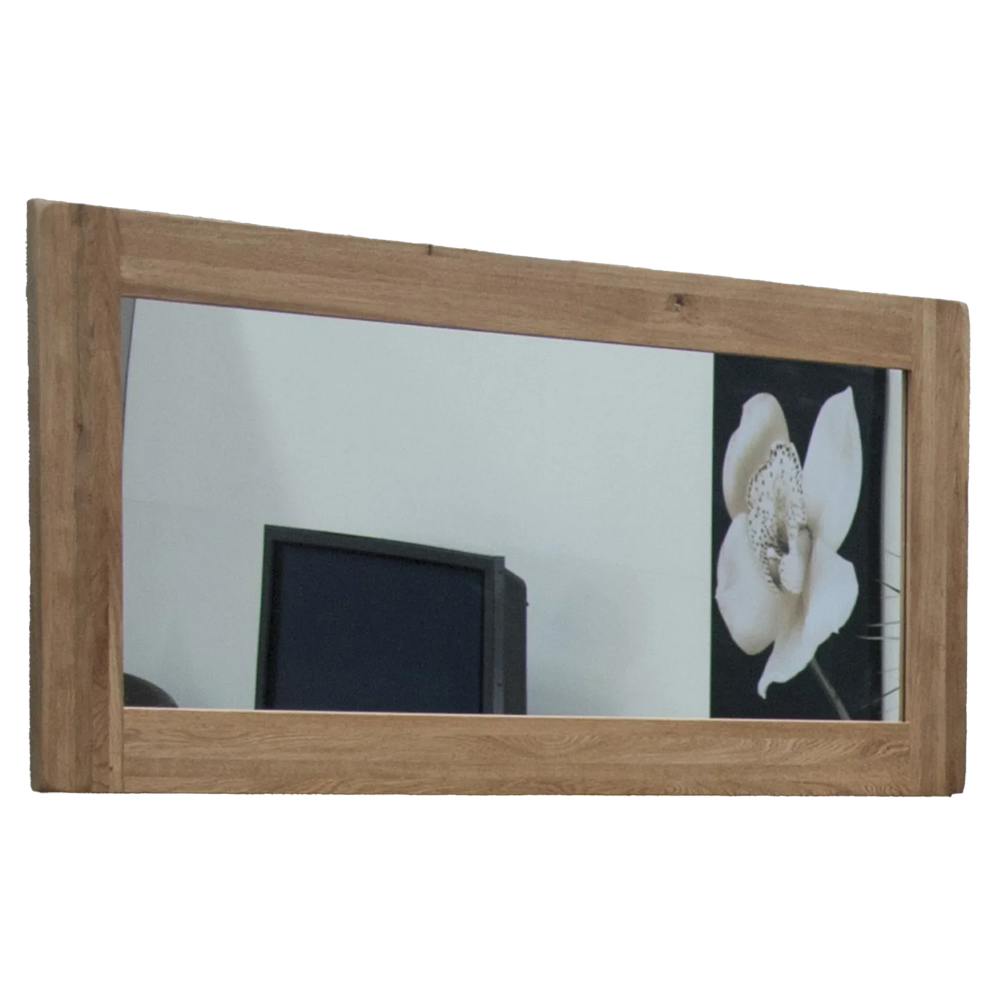 Rectangular wooden framed wall mirror with natural finish