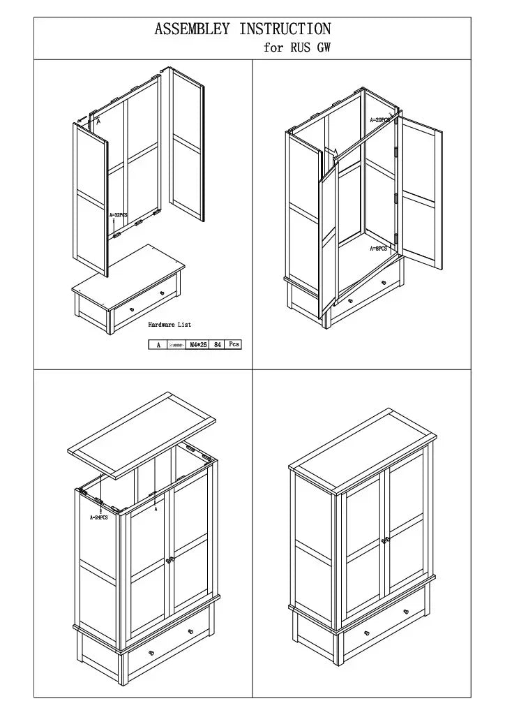 Wardrobe assembly instruction diagram with step-by-step furniture construction illustrations