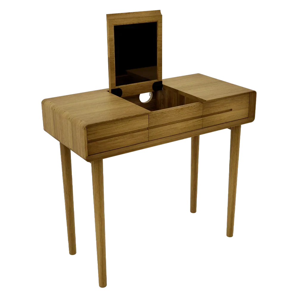 Oak dressing table with lift-up mirror and storage compartment