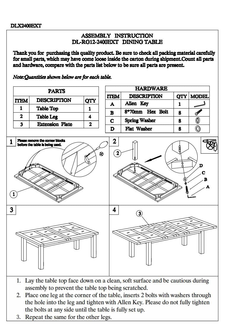Deluxe Twin Leaf Extending Table 2400+(2x500) X 1100