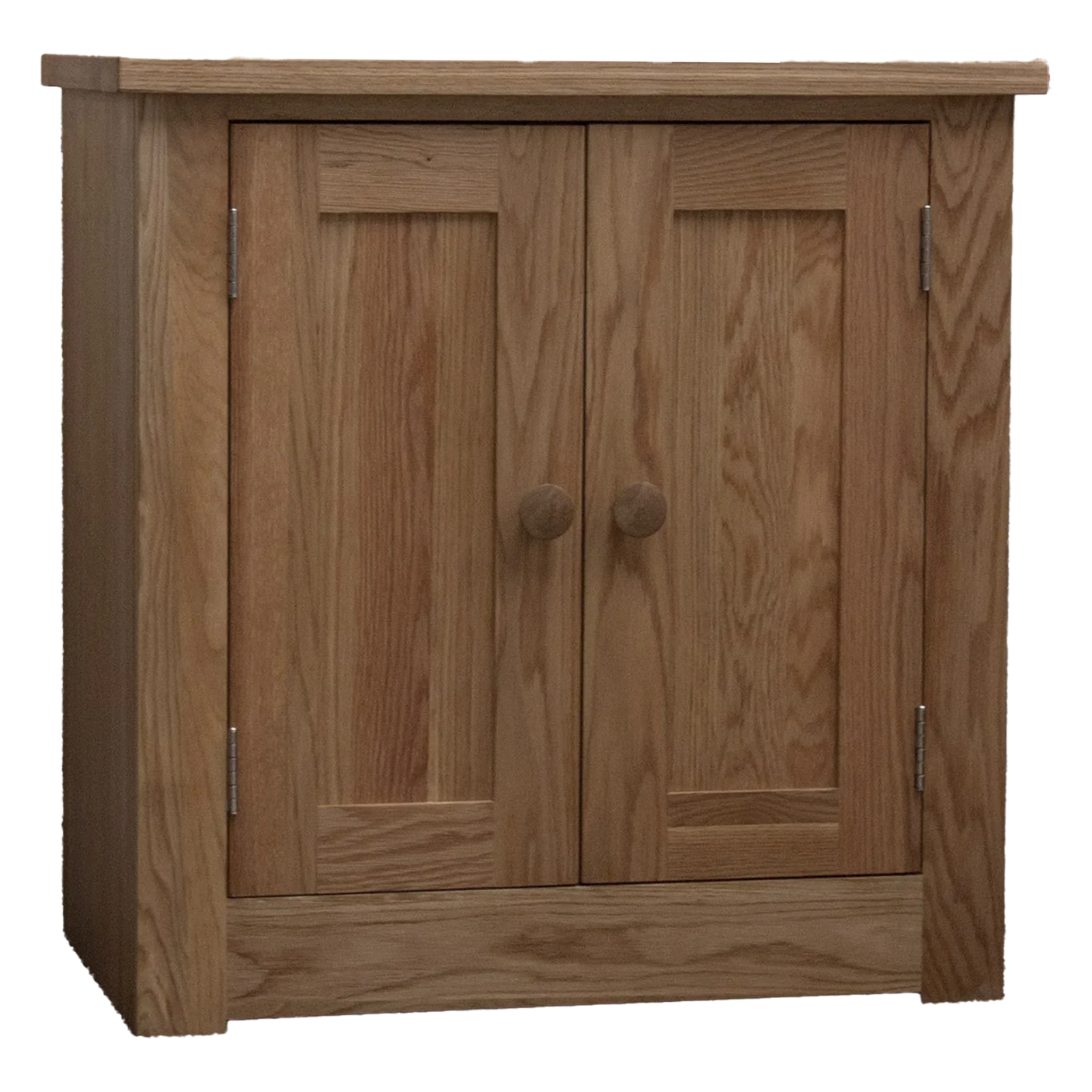 Oak wood sideboard cabinet with two panel doors and round handles