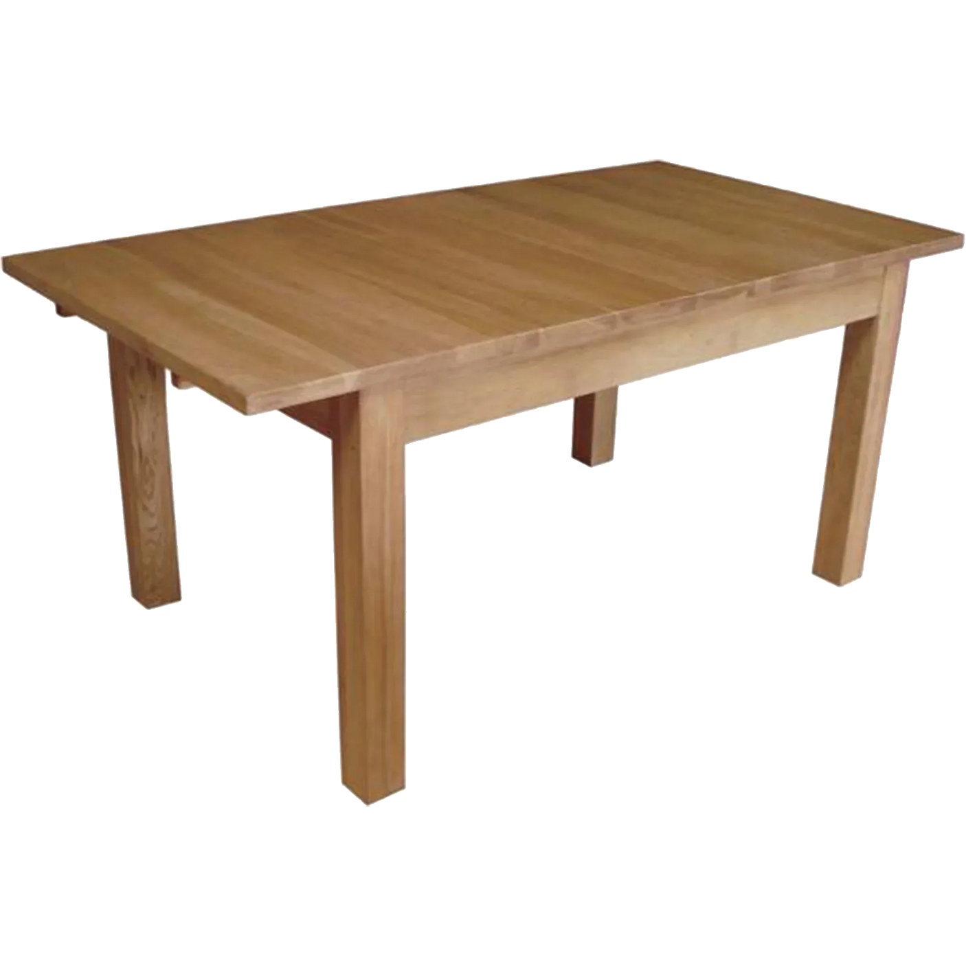 Rectangular oak dining table with solid wood legs and natural finish