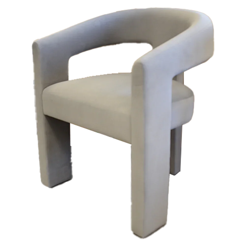 Modern beige accent chair with curved backrest and upholstered seat