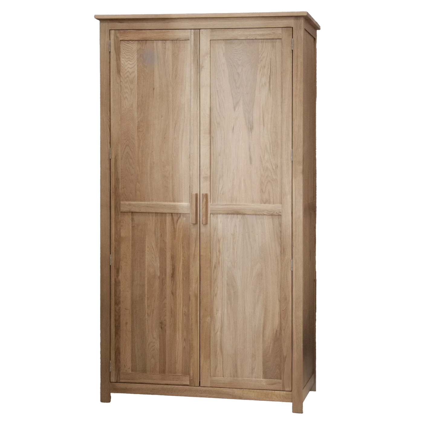 Solid oak wardrobe with double doors and natural wood grain finish