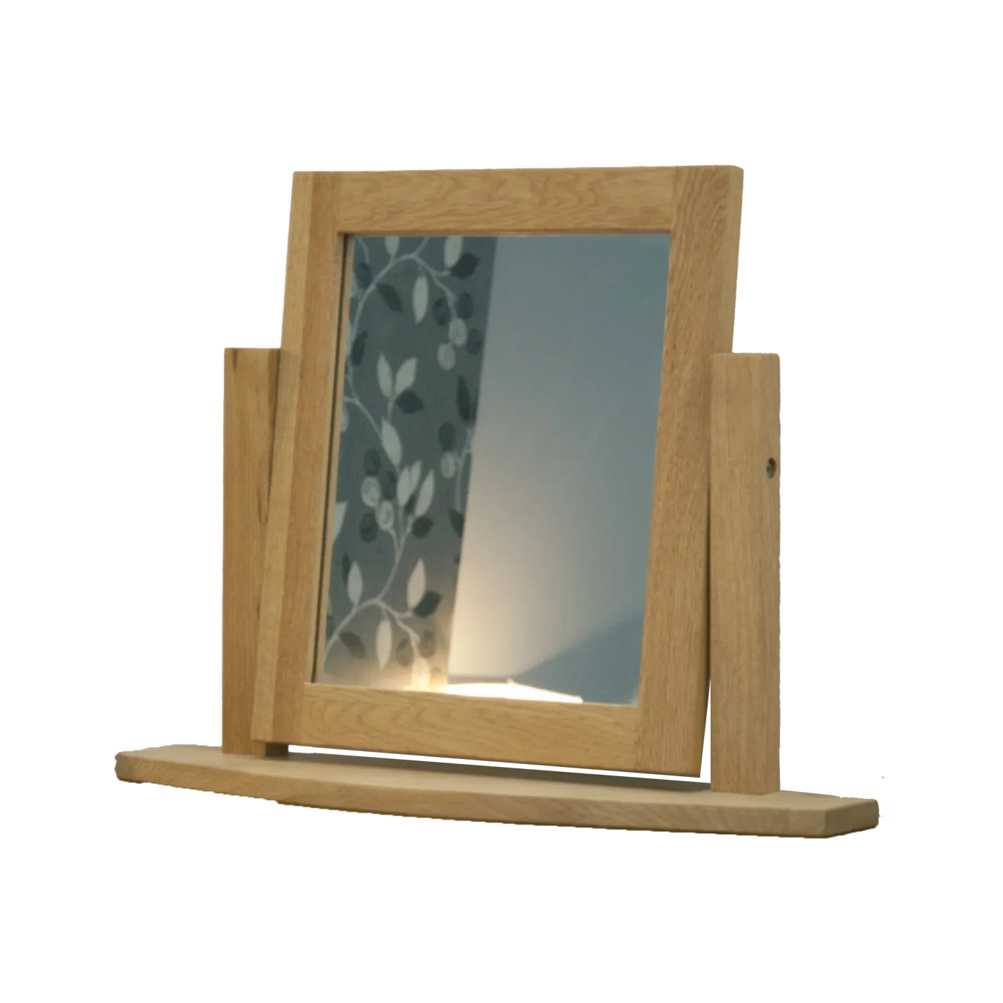 rectangular oak dressing table mirror with wooden frame and adjustable tilt angle