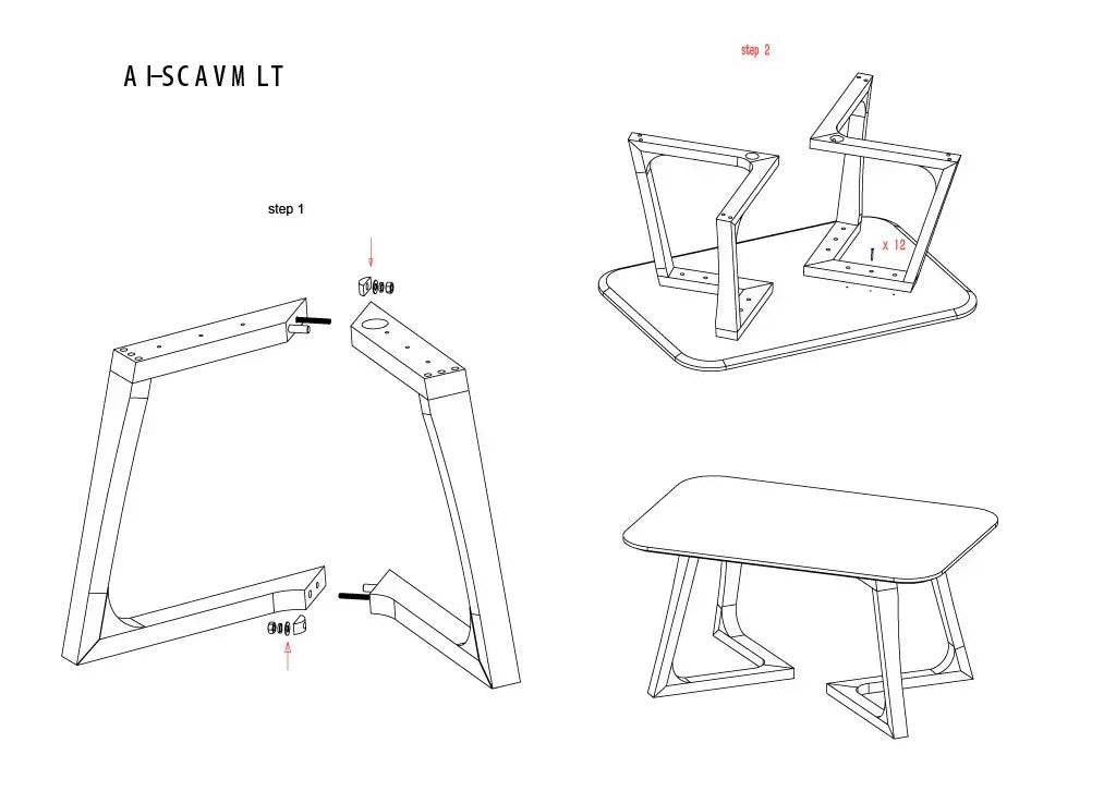 Dining table assembly instructions showing metal legs and rectangular tabletop