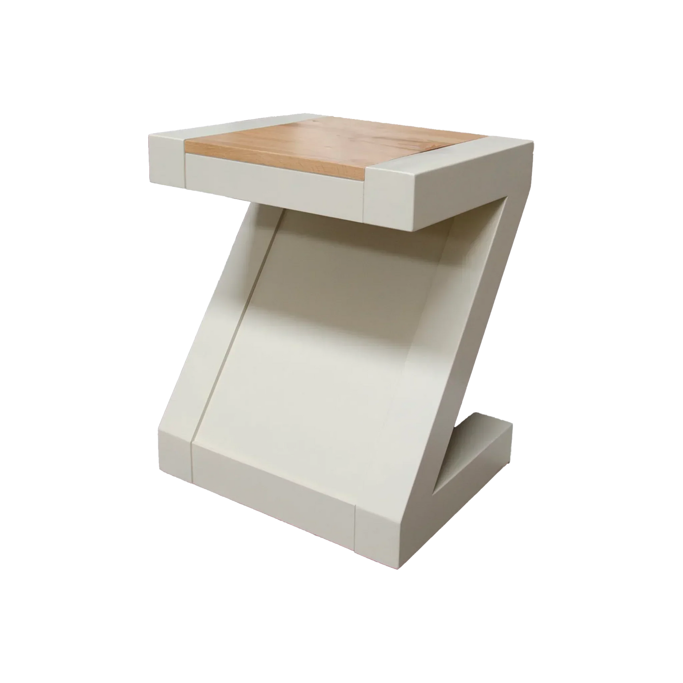 Modern Z shaped side table with cream frame and light wood top