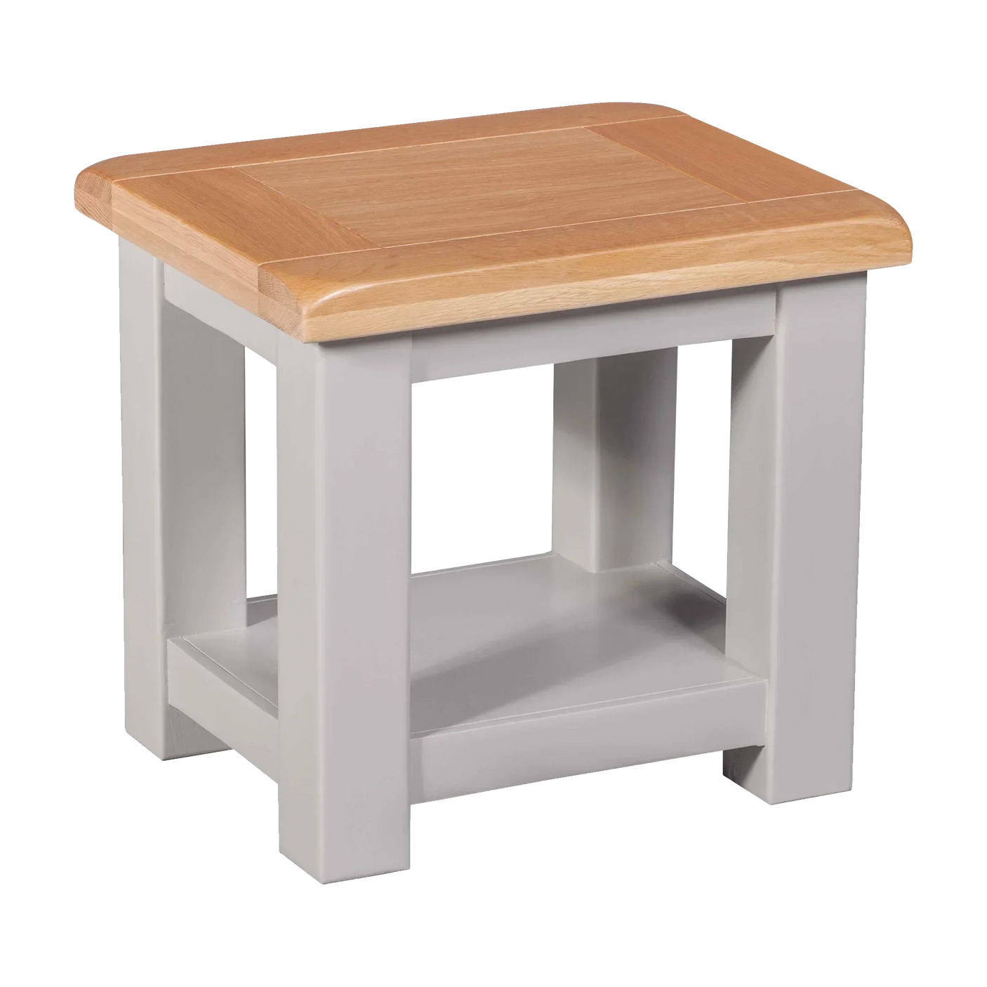 Oak and grey painted side table with lower shelf and square legs