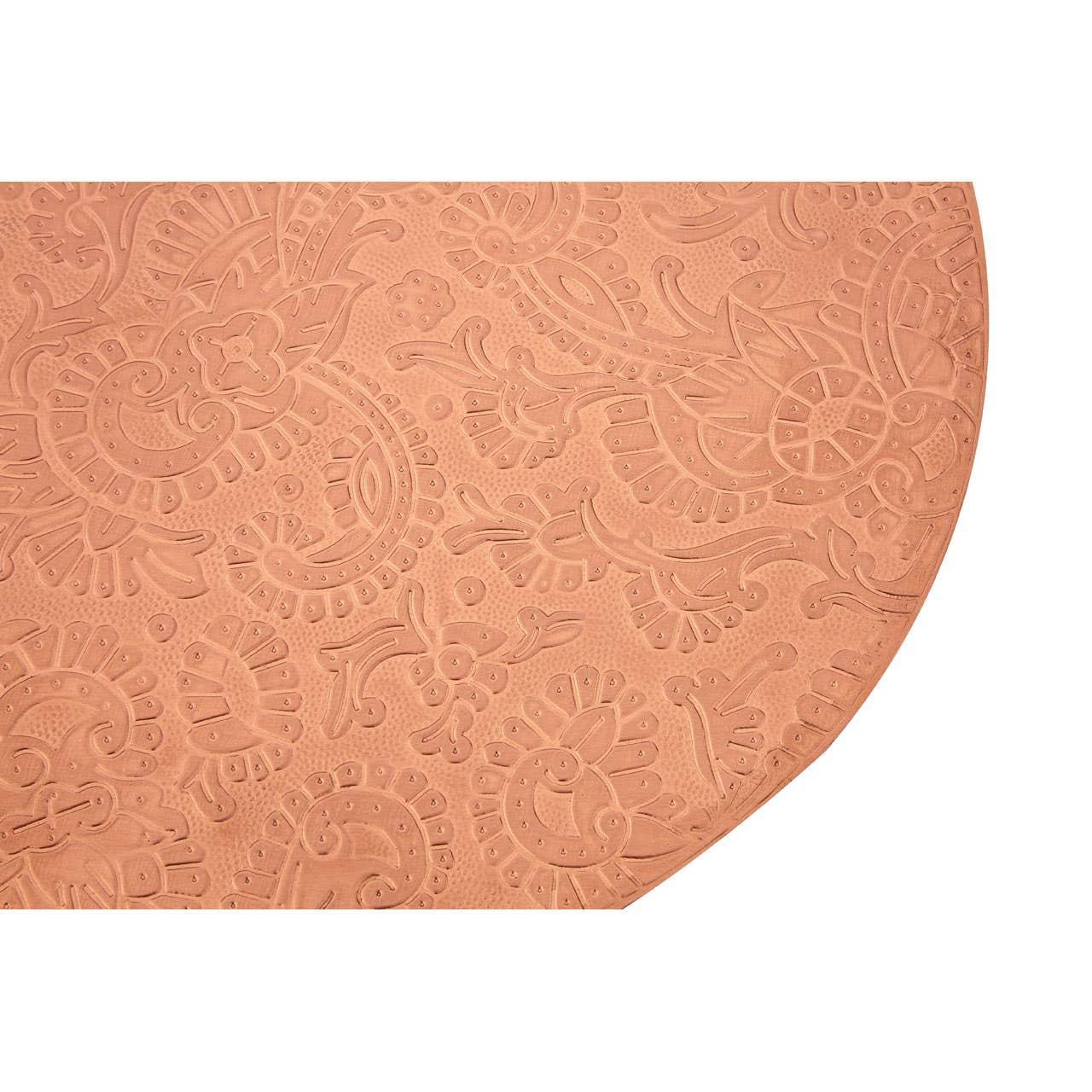 Terracotta doormat with embossed floral pattern and curved edge
