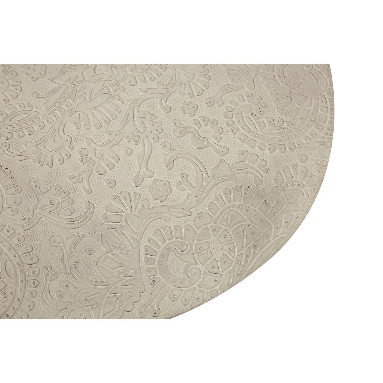 Beige embossed half moon doormat with floral and paisley textured pattern