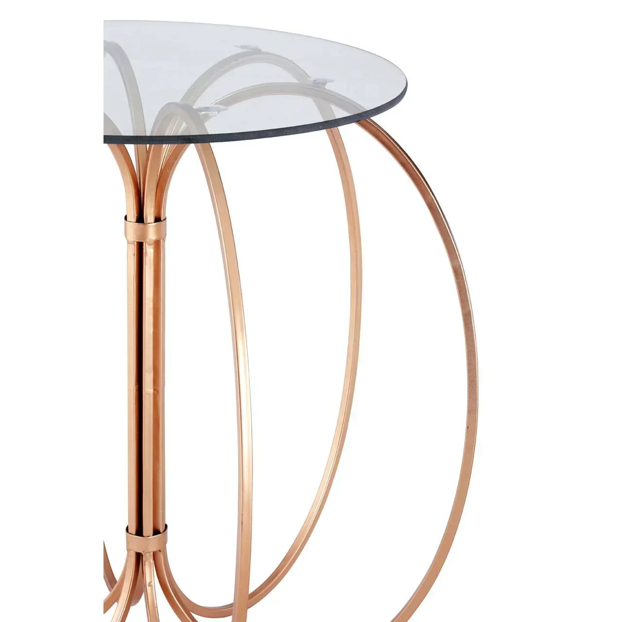 Round glass top side table with gold metal frame and curved legs