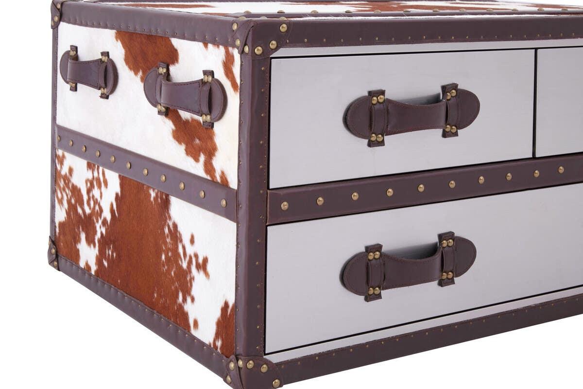Cowhide Coffee Table with Drawers
