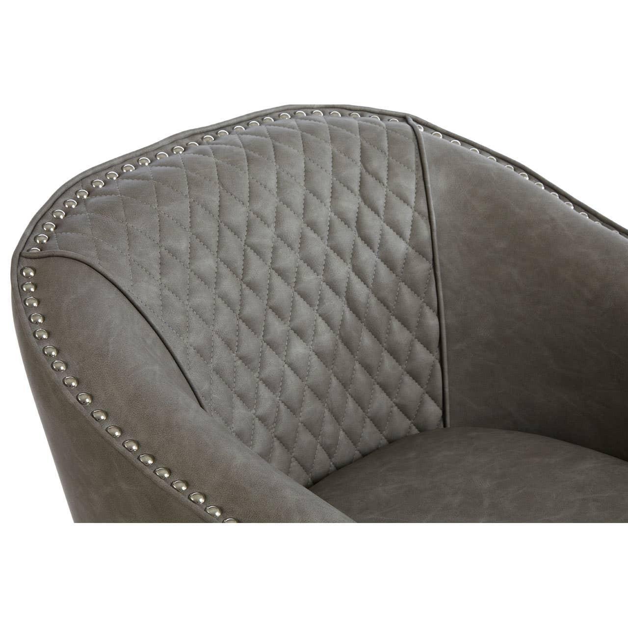 Grey accent chair with diamond stitched backrest and silver stud detailing