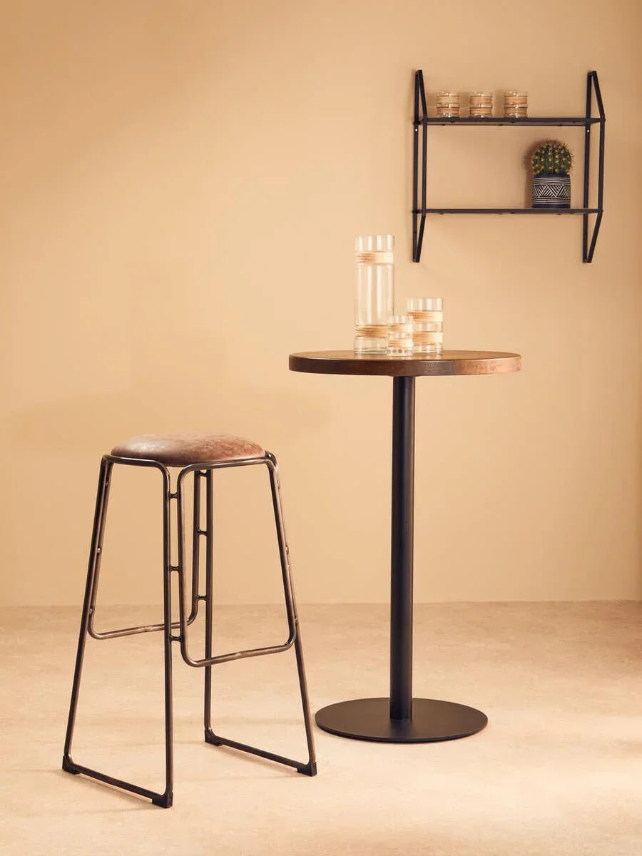Industrial bar stool and round bar table set with metal base in modern dining room