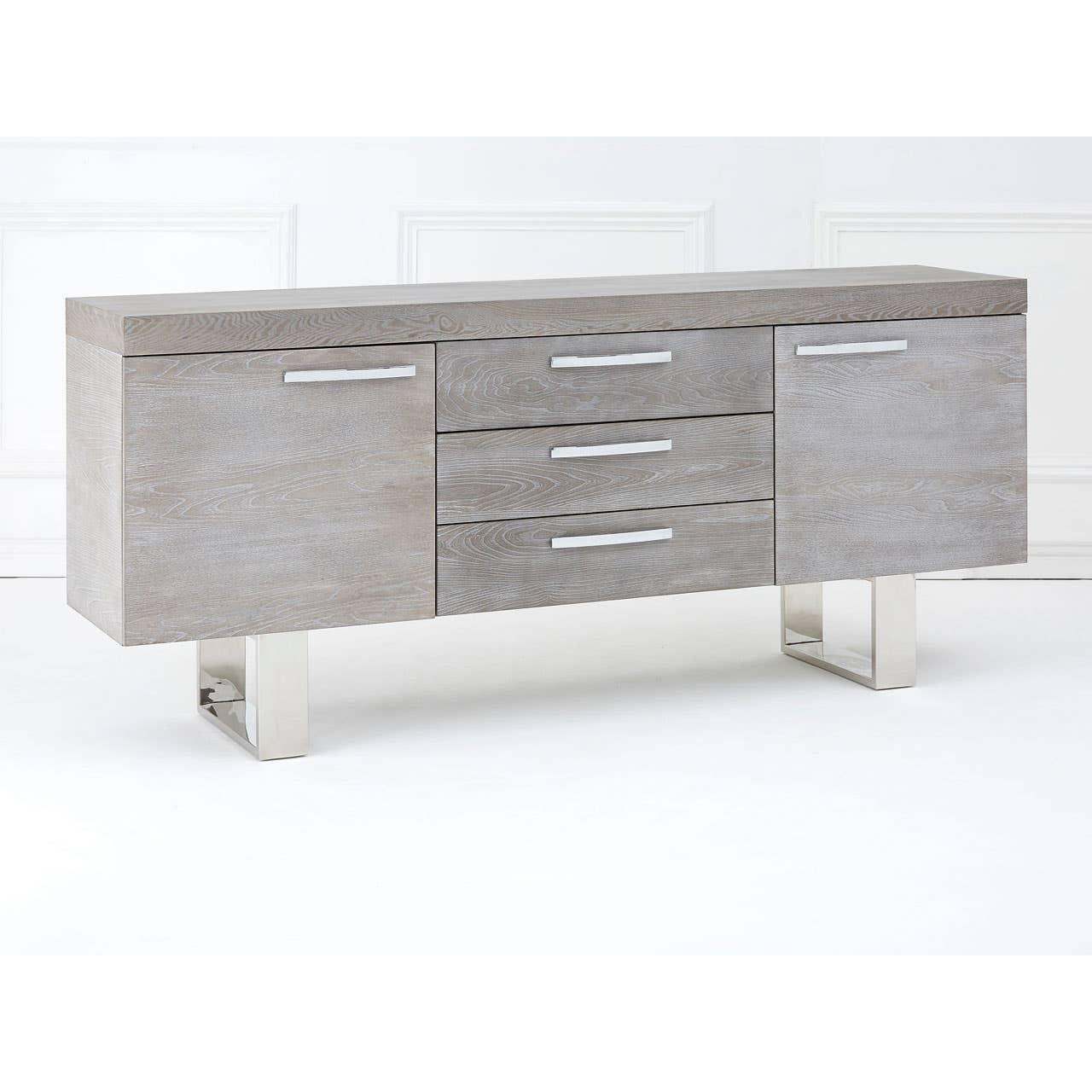 Grey Elm Wood Sideboard - Luxe Storage Solution with Stainless Steel Accents