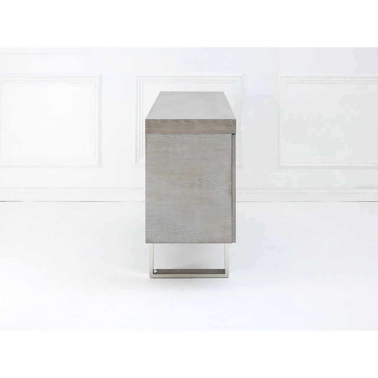 Grey Elm Wood Sideboard - Luxe Storage Solution with Stainless Steel Accents