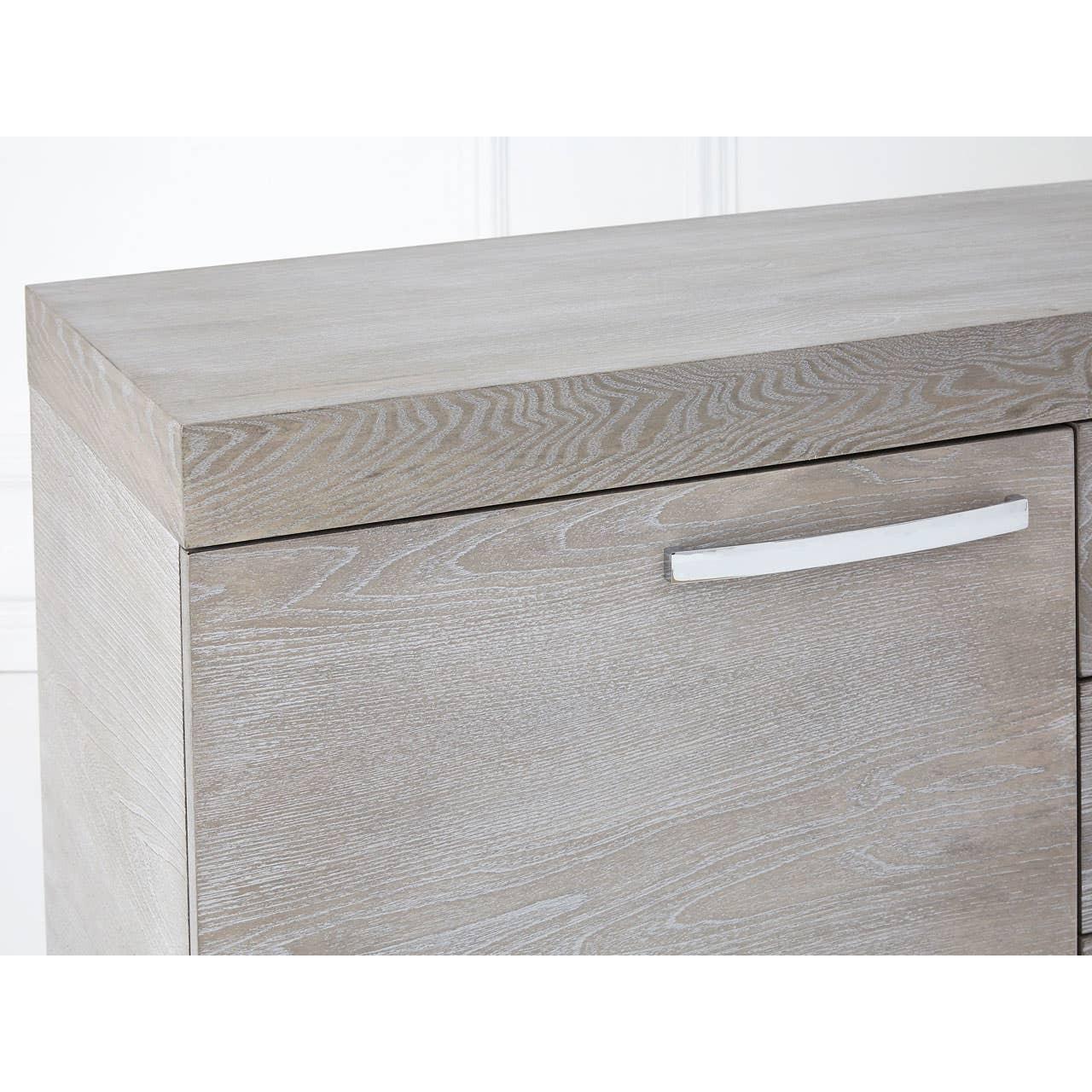 Grey Elm Wood Sideboard - Luxe Storage Solution with Stainless Steel Accents