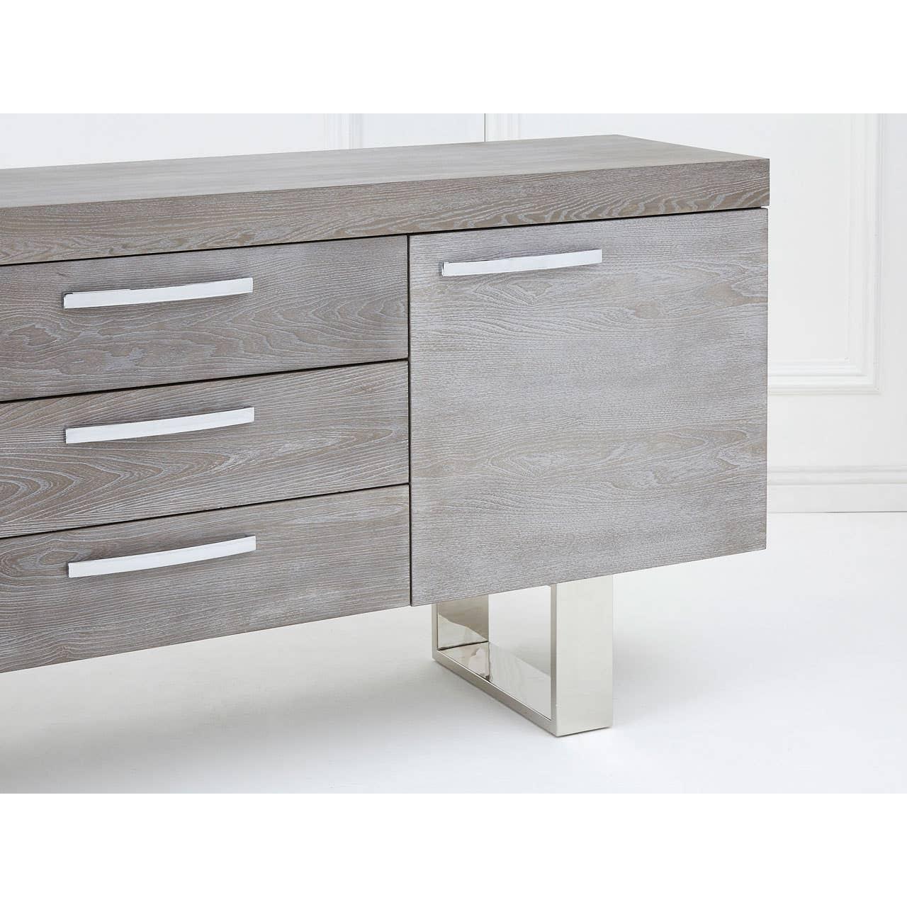 Grey Elm Wood Sideboard - Luxe Storage Solution with Stainless Steel Accents