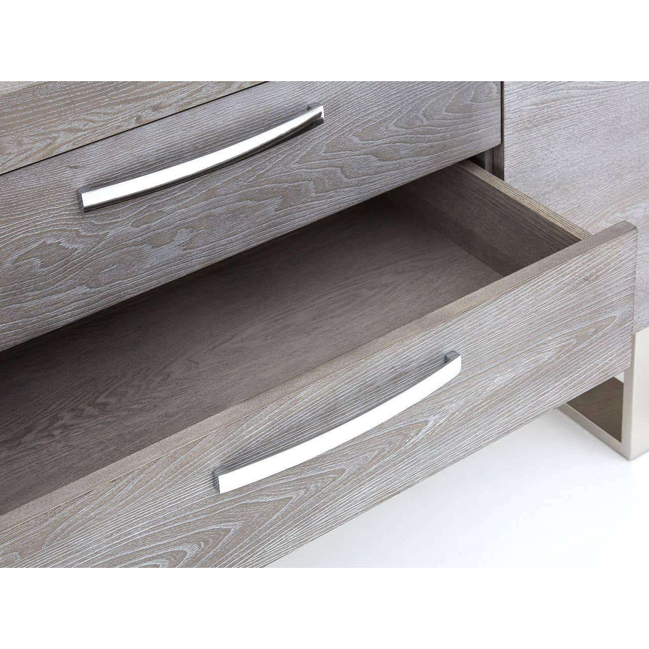 Grey Elm Wood Sideboard - Luxe Storage Solution with Stainless Steel Accents