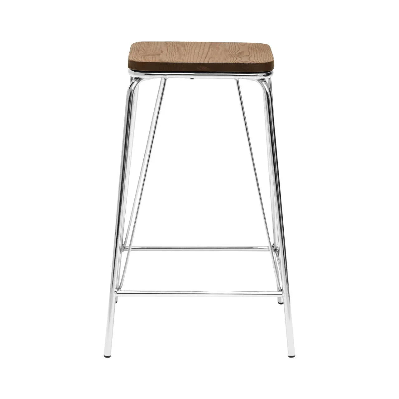 Sleek Chrome & Elm Stool