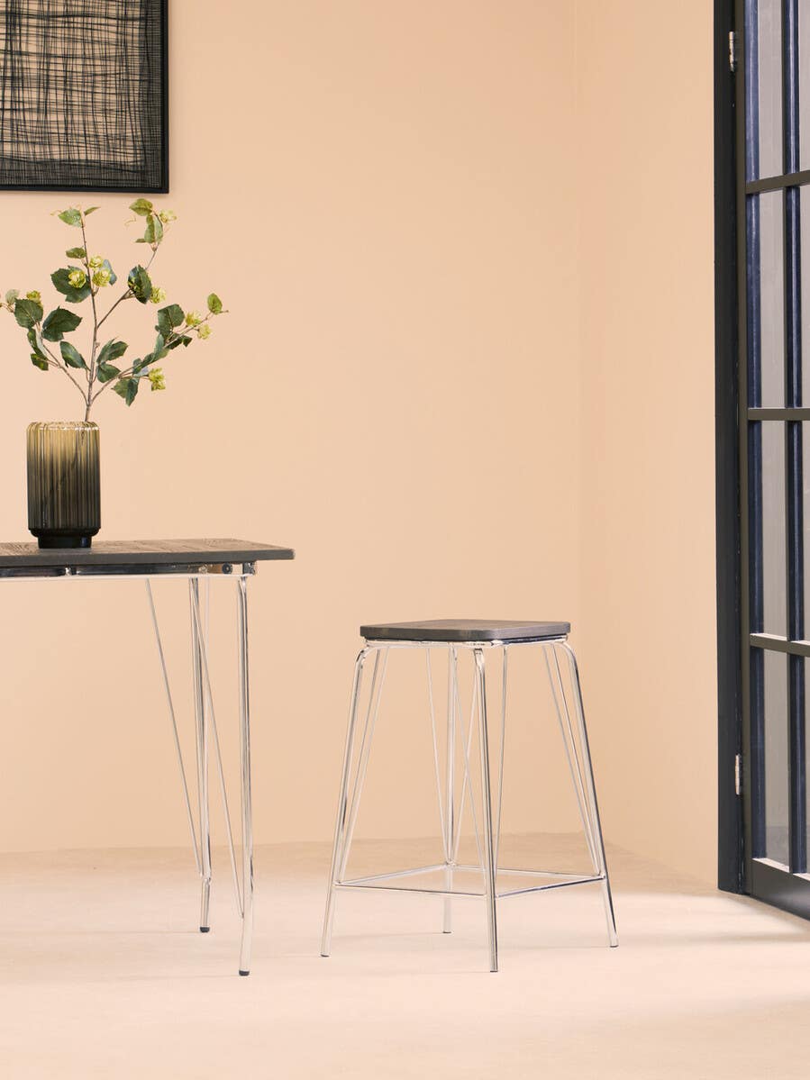 Sleek Chrome & Elm Stool
