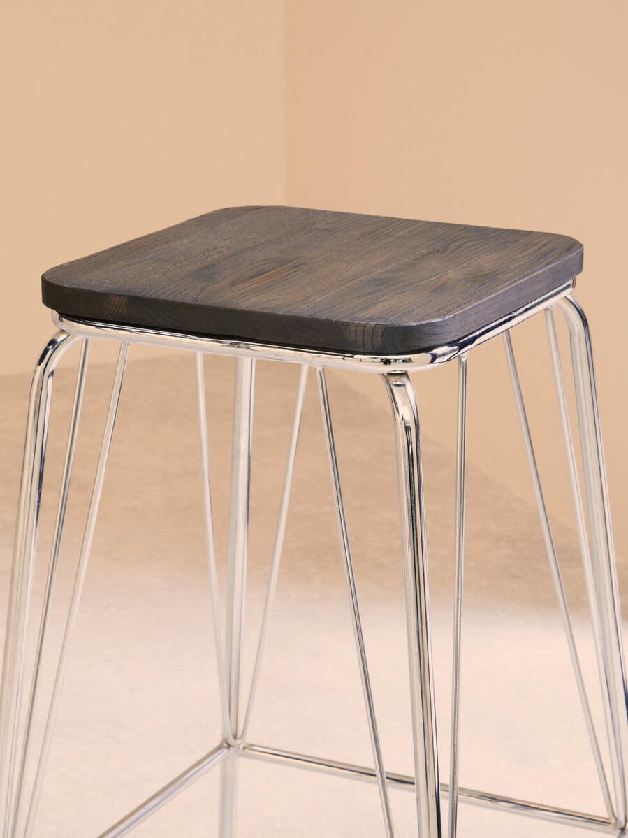 Sleek Chrome & Elm Stool