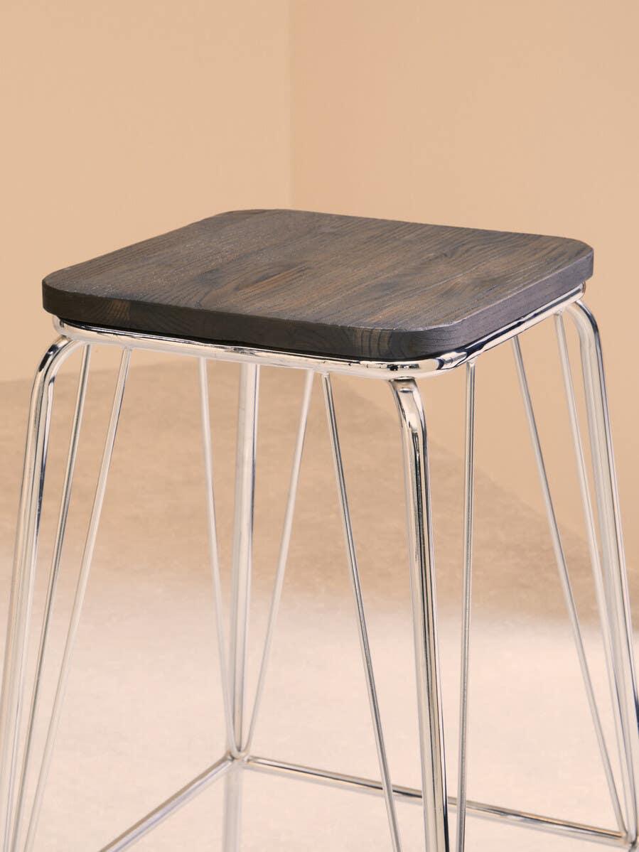 Sleek Chrome & Elm Stool