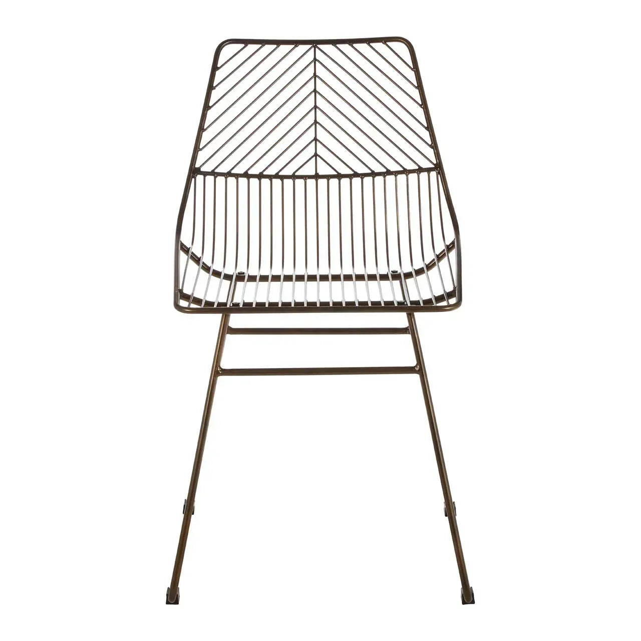 Brown metal dining chair with modern geometric wireframe design, front view