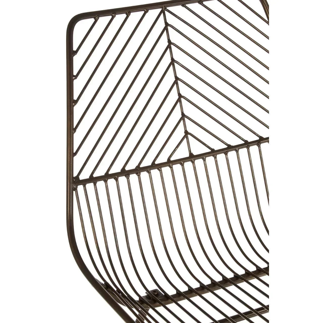 Close up of metal dining chair backrest with geometric wire pattern