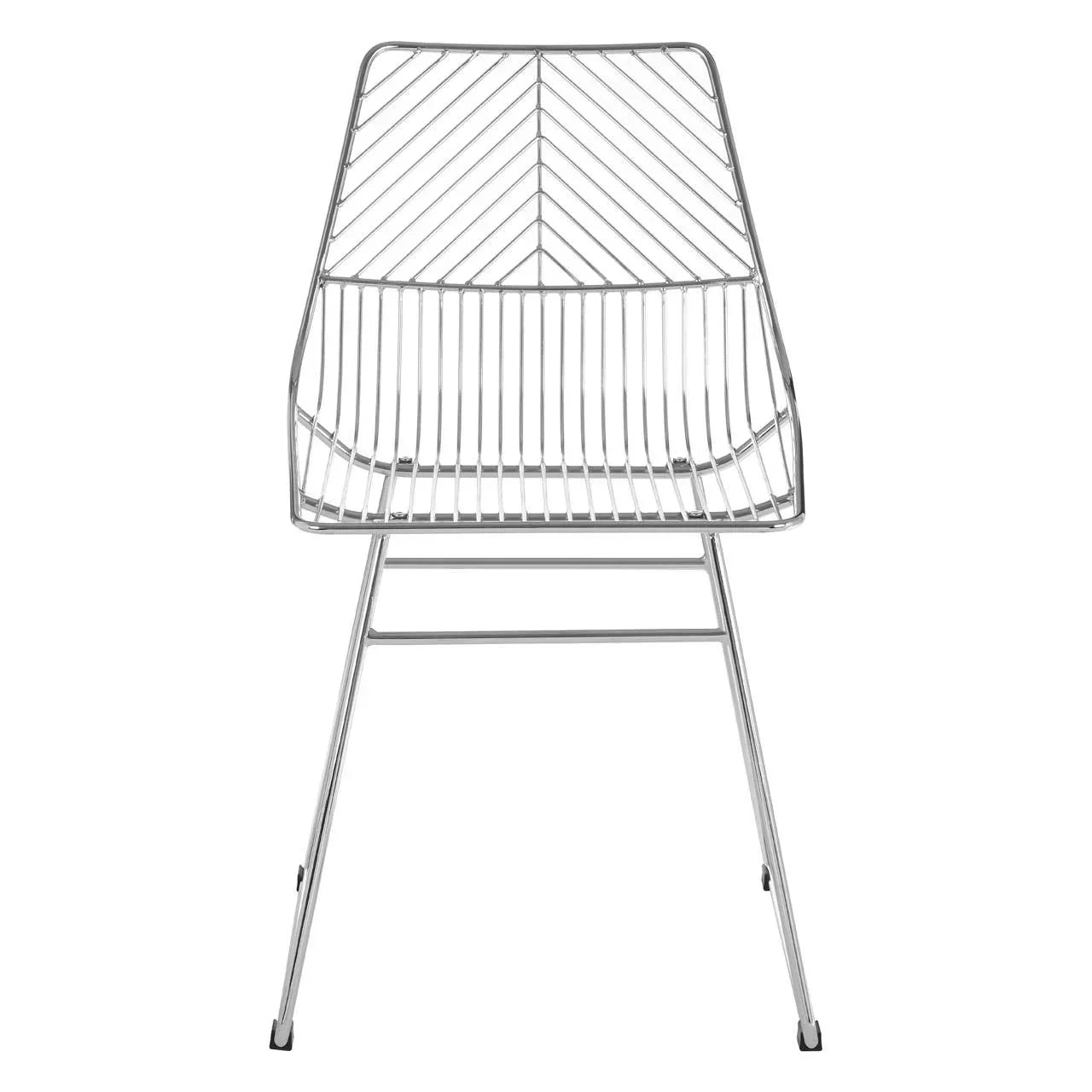 chrome wire dining chair with geometric backrest design, front view